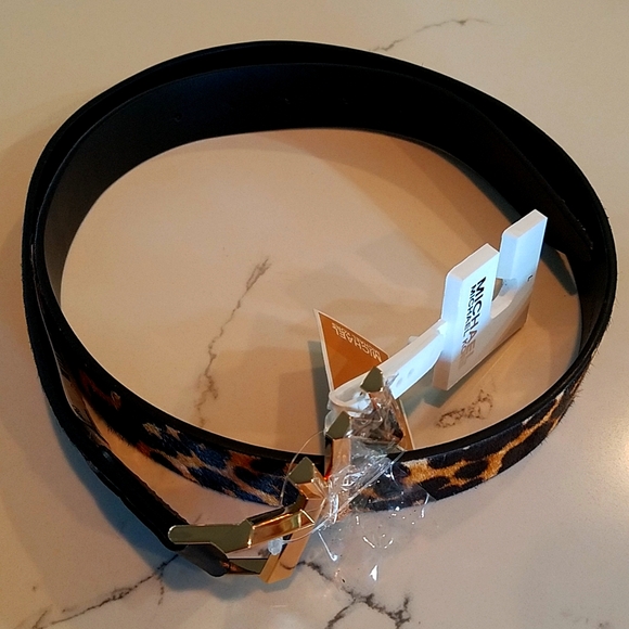Michael Kors Dyed Leopard Print Real Fur Calf Hair Skinny Belt - Picture 1 of 5